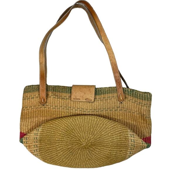 Vintage Woven Sisal Jute Shoulder Bag Market Tote Leather Handles Boho Multi - Picture 8 of 10